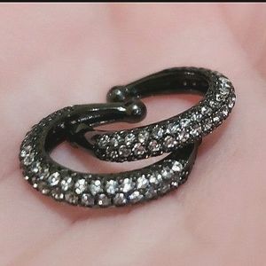 EAR CUFFS☆925 STERLING SILVER BLACK ENAMEL CRYSTAL DIAMOND CZ DAINTY ☆NEW